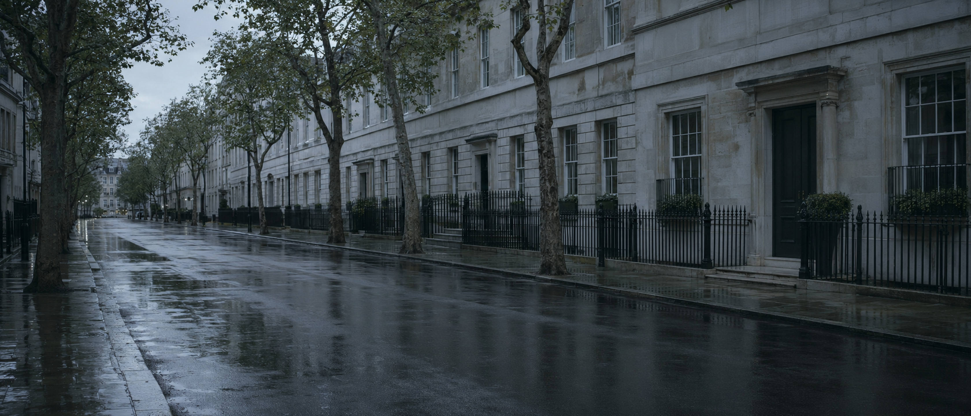 A Mayfair street in the blue hour