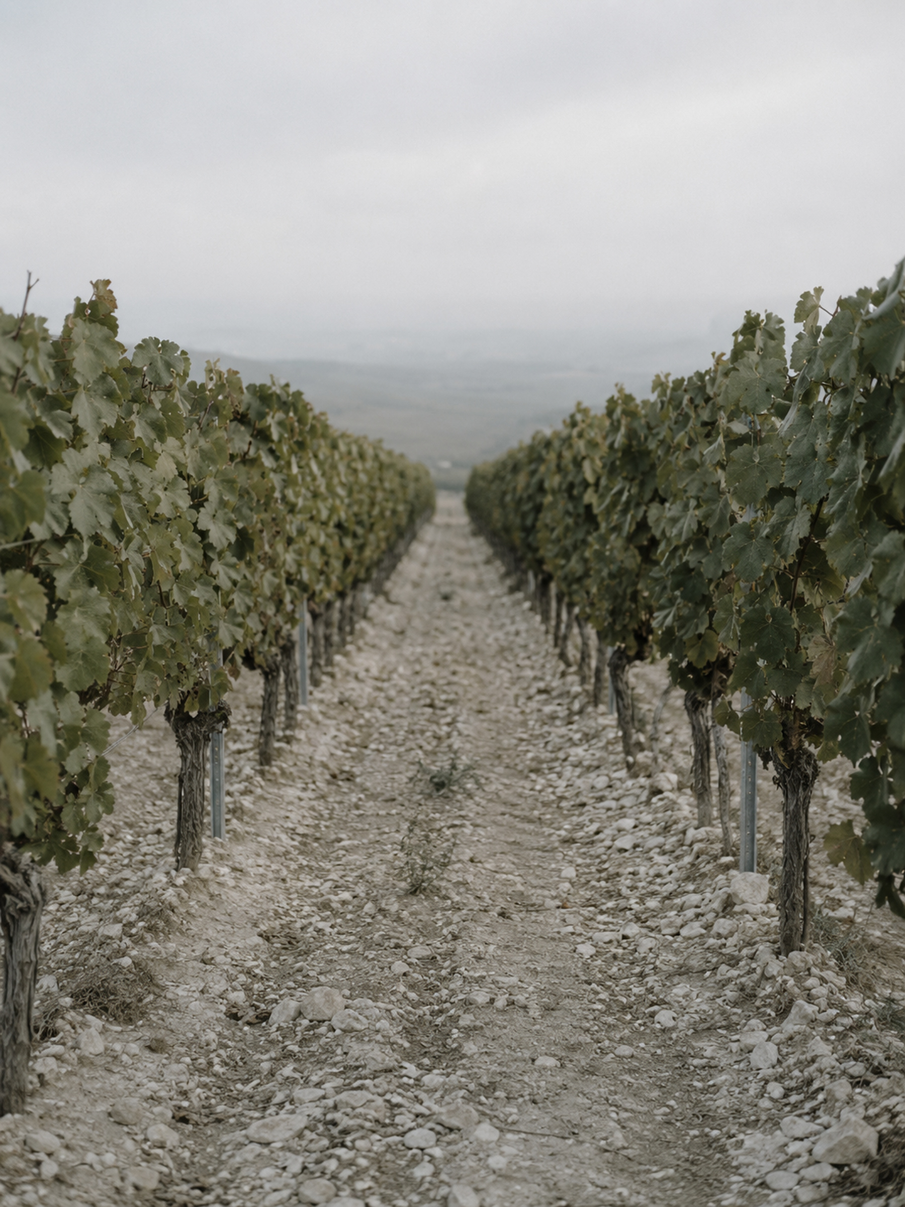 Vineyard rows in the late afternoon